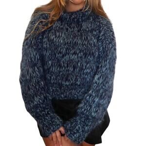 Frisson Knits Isabella Mohair Blend Cropped Sweater Cozy Knit Blue OS